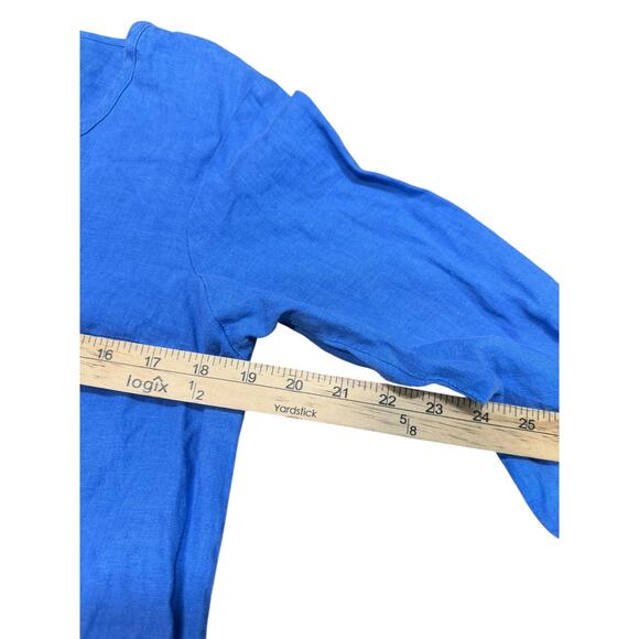 Flax Tunic Top Women Small Blue V-Neck 100% Linen Classic Lightweight Breathable - Picture 6 of 8